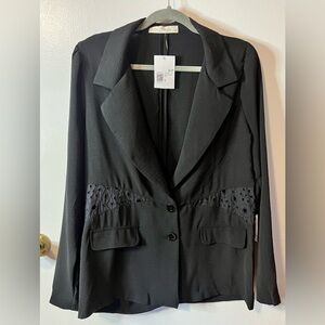 Forever 21 Black Tailored Suit Jacket Lacey Eyelet Detailing